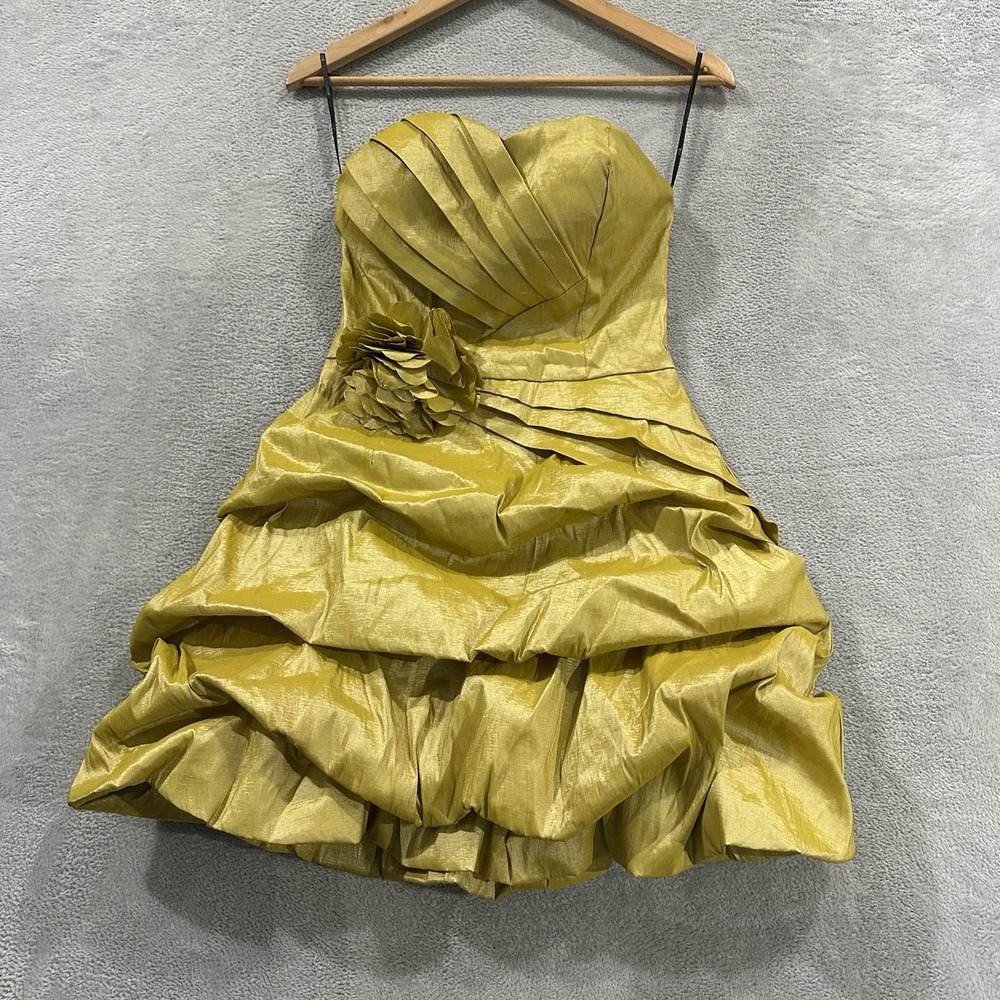 XXI Mini Strapless Prom Dress Women S Mustard Shimmer Ruffle Sweetheart Y2K